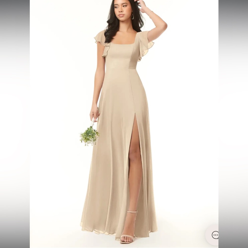Azazie Bondi Champagne A-Line Ruffled Chiffon Dress A12
